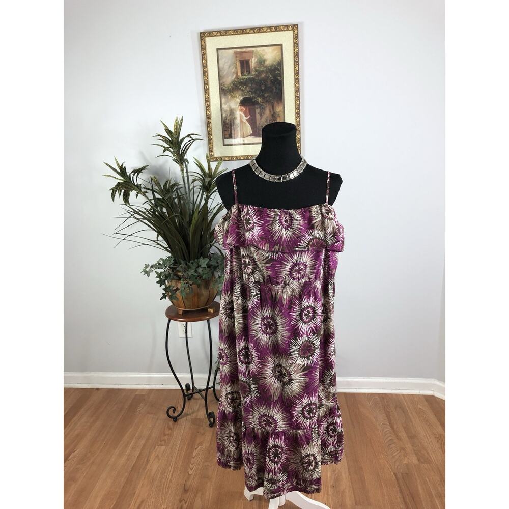 Ana Dress‎ LG Spaghetti Adjustable Straps Boho Vacation Preppy Pullover Peplum